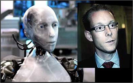 Vid en närmare granskning syns tydligt att Billström verkligen är en robot.