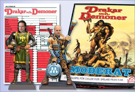 Drakar och Demoner Moderat innehåller förutom regler och tabeller för skatteavdrag även tennfigurer.