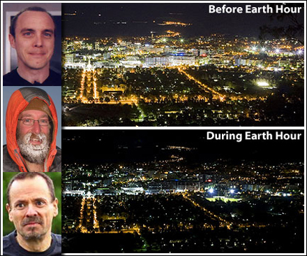 Tre män som alla är upprörda över "Earth Hour"