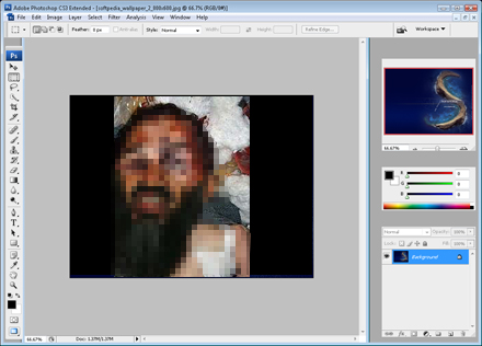 Photoshops interface med den förra, dåligt photoshopade bilden på bin Laden.
