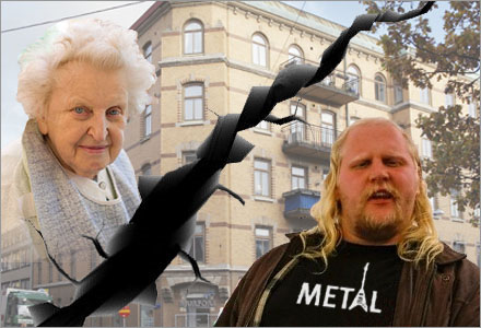 Den 86-åriga kvinnan och grannen Kjell "Slayer" Johansson som inte fick någon nattsömn.