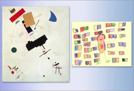 Målningen av Kazimir Malevitj samt en teckning av en åttaåring.