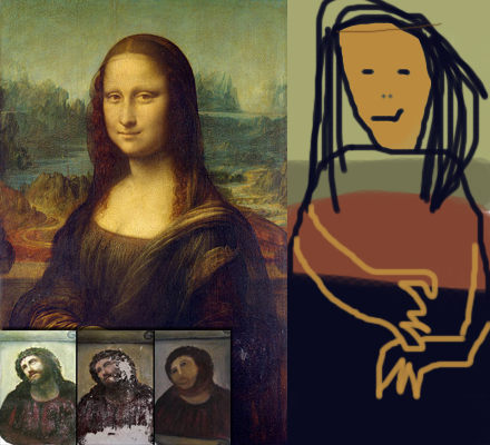 Mona Lisa av Leonardo da Vinci - och den restaurerade versionen av Lars Vilks.