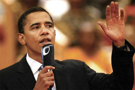 Barack Obama med en Nogger Black pinnglass.