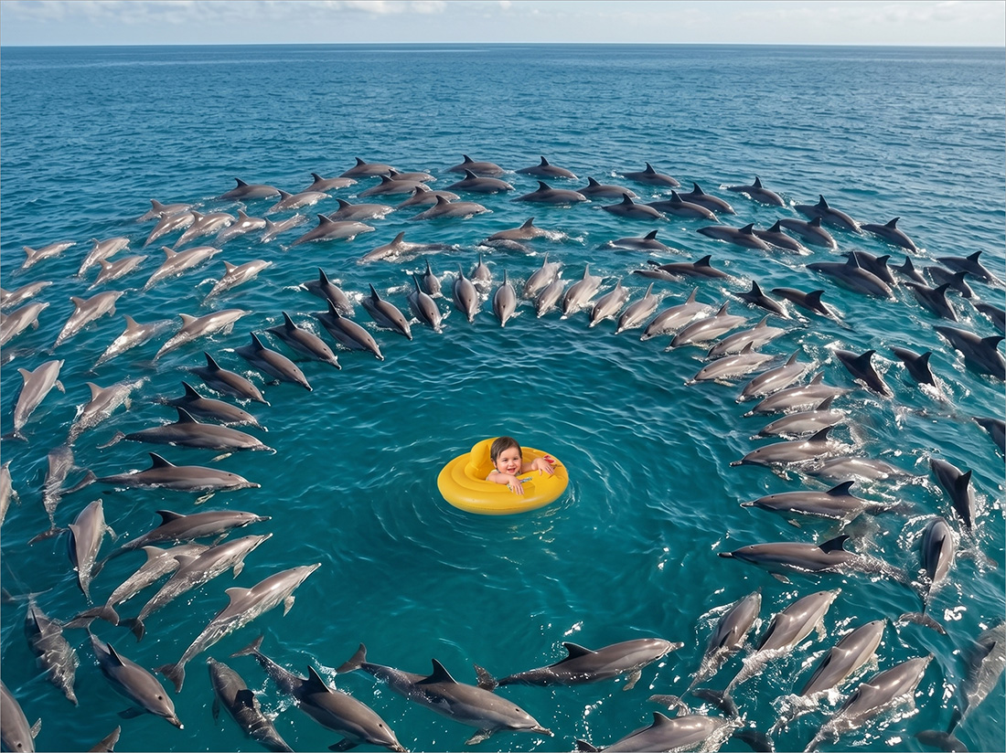 Delfinerna skyddade den lilla flickan från en haj