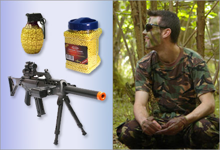 Krigslekar med (citat): "En sorts luftpistol som laddas med små plastkulor." Krigslekar med (citat): "En sorts luftpistol som laddas med små plastkulor."