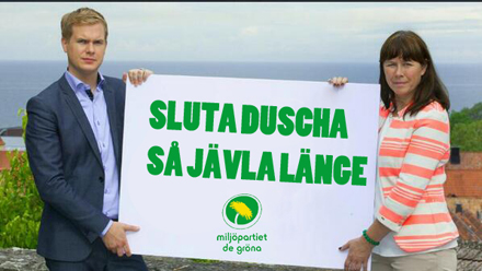Duschförslaget var en av de frågorna Miljöpartiet gick till val på. Duschförslaget var en av de frågorna Miljöpartiet gick till val på.