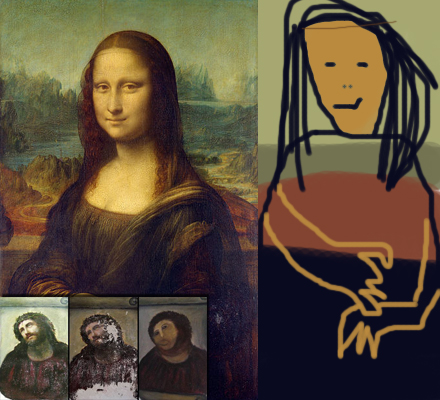 Mona Lisa av Leonardo da Vinci - och den restaurerade versionen av Lars Vilks. Mona Lisa av Leonardo da Vinci - och den restaurerade versionen av Lars Vilks.