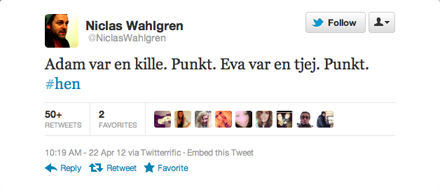 Enligt Niclas Wahlgren och bibeln ska man inte använda nya ord i svenska språket. Enligt Niclas Wahlgren och bibeln ska man inte använda nya ord i svenska språket.