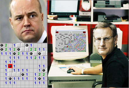 Carl Bildt smög in och använde Reinfeldts dator för att klå hans rekord i minröj. Carl Bildt smög in och använde Reinfeldts dator för att klå hans rekord i minröj.