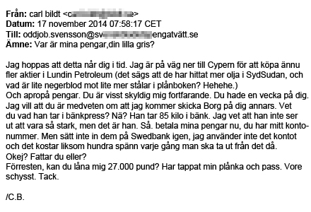 Skarp frfattat mail frn Carl Bildt.